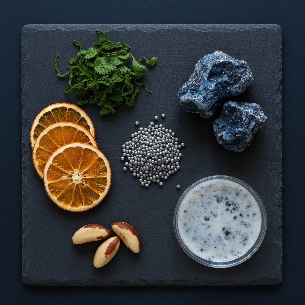 Naturliga ingredienser - zink, selen, magnesium och örter för daglig hälsorutin för män